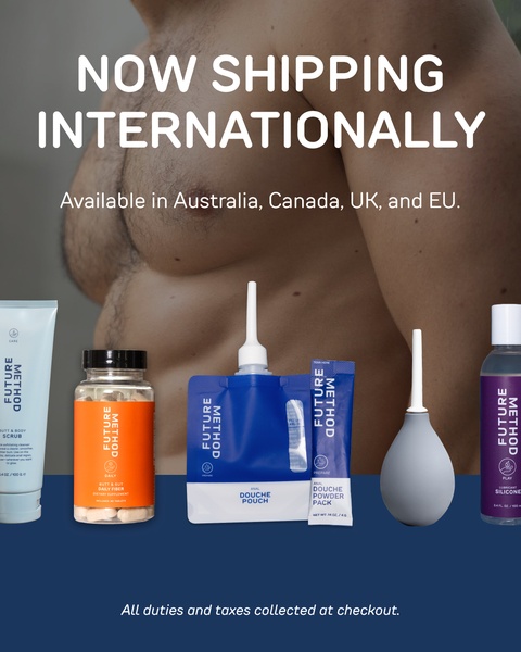 A clean, high-contrast creative showcasing a range of hygiene products against a human torso background, emphasizing global availability.